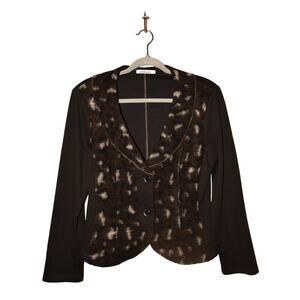 STEILMANN $200 Brown Black Animal Print Wool Blend Knit Blazer Jacket US 10